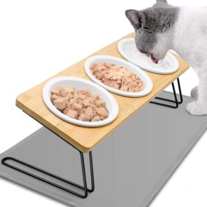 Comedero elevado para gatos de cerámica con soporte