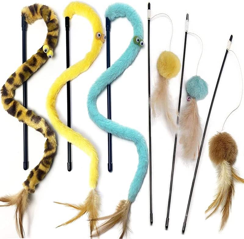 Juguete interactivo para gatos varita con plumas